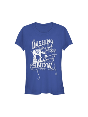 Junior's Star Wars Christmas At-at Dashing Snow T-shirt