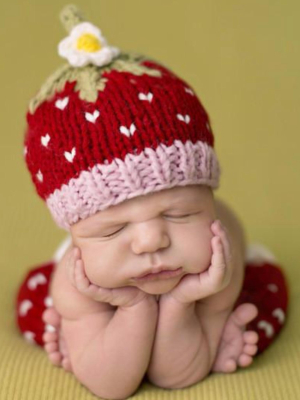 Addie Strawberry Hand-knit Newborn Set