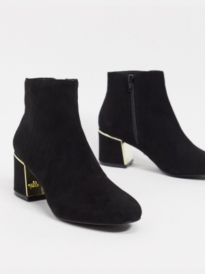 Lipsy Block Heeled Boot With Gold Trim Detail In Black