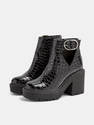 Bryce Black Patent Crocodile Cut Out Boots