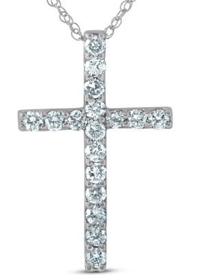 Pompeii3 1 Ct Diamond Cross 14k White Gold 18" Chain Womens Necklace 1 1/4" Tall