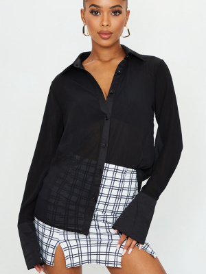 Black Woven Crinkle Textured Shirt