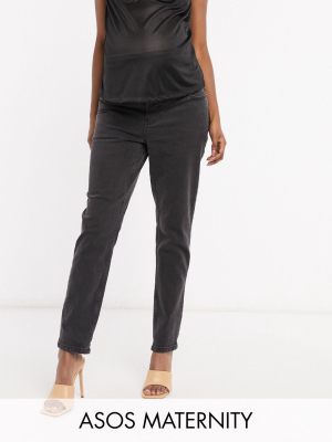 Asos Design Maternity High Rise Farleigh 'slim' Mom Jeans In Washed Black