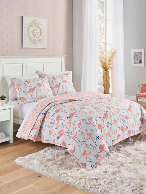 Vue Elle Flamingo Reversible Quilt & Sham Set