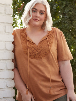 Emily Mocha Split-neck Tee (plus Size)