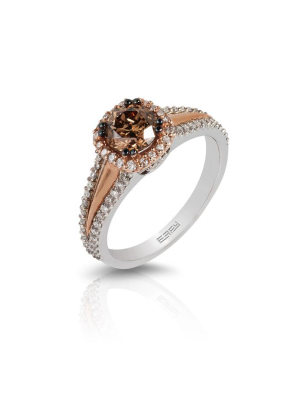 Effy Espresso 14k Rose Gold Cognac & White Diamond Ring, 1.08 Tcw