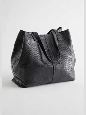 Snake Embossed Leather Tote Bag