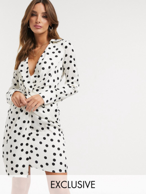 Flounce London Exclusive Relaxed Drape Satin Mini Dress In Polka Dot