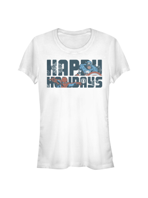 Junior's Marvel Happy Holiday Heroes T-shirt