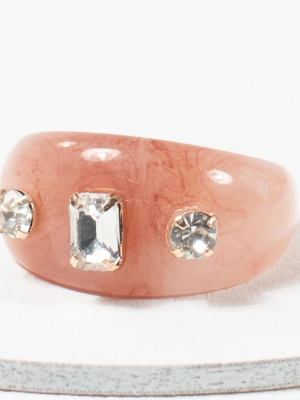 Pink Resin & Triple Rhinestone Ring