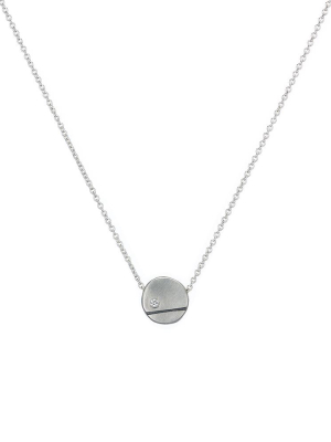 Black & White Line And Disc Pendant Necklace With Tiny Diamond