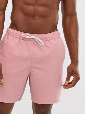 Asos Design Swim Shorts In Light Pink Mid Length