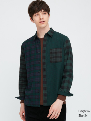 Men Flannel Checked Long-sleeve Shirt