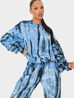 Blue Tie Dye Toggle Hem Cropped Sweater