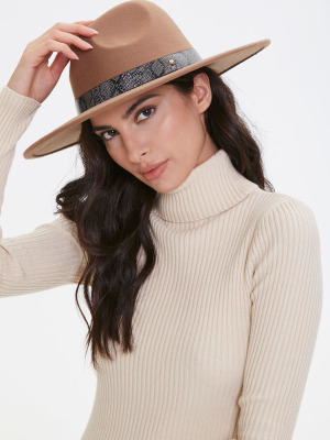 Faux Snakeskin-trim Panama Hat