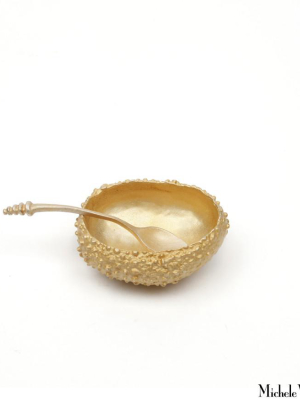 Tiny Gold Urchin Salt Cellar And Spoon
