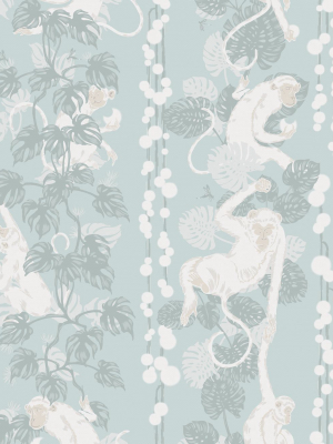 5 Monkeys Wallpaper In Soft Blue From The Kingdom Home Collection By Milton & King