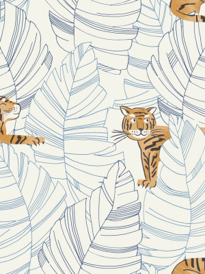 Hiding Tigers Wallpaper In Orange And Sky Blue From The Day Dreamers Collection By Seabrook Wallcoverings