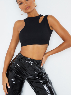 Black Crepe Double Strap Racer Neck Crop Top