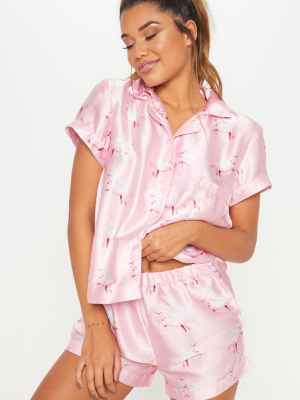 Pink Unicorn Print Satin Pj Set