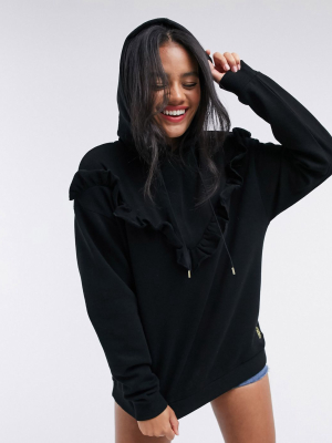 River Island Frill Front Two-piece Hoody In Black