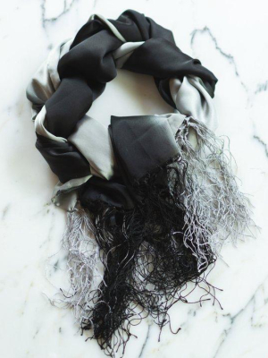 Mng Black And Gray Silky Evening Wrap, Fringe