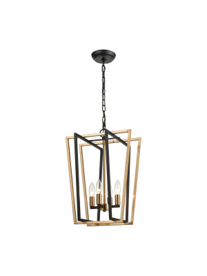 Bridgette 4-light 20 X 14 X 14 Pendant In Matte Black And Satin Brass