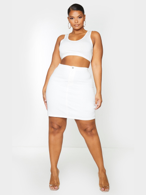 Plus White Disco Fit Denim Skirt