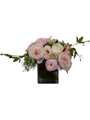 Rose Anemone In Glass Cube Vase