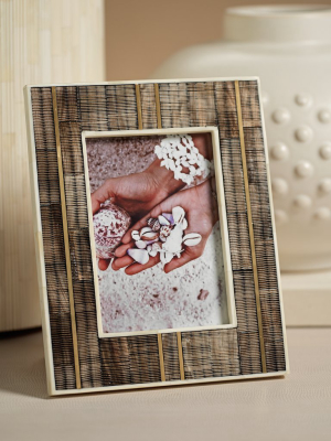 Horn Photo Frame With Bone And Brass Inlay