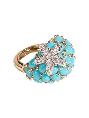 Turquoise And Crystal Starfish Ring