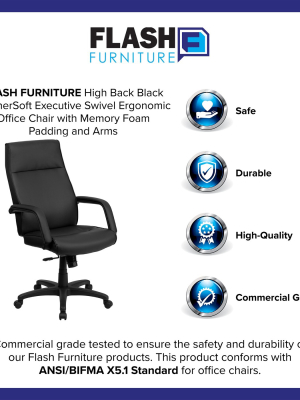 Flash Furniture High Back Leathersoftsoft Executive Swivel Ergonomic Office Chair With Memory Foam Padding And Arms