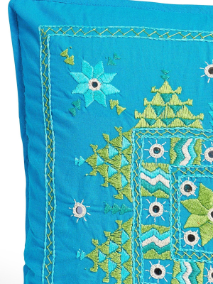 Embroidered Boarder Pillow - Turq