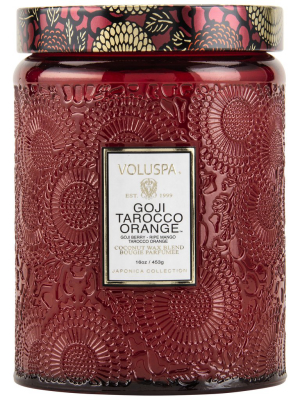 Large Embossed Glass Jar Candle In Goji Tarocco Orange