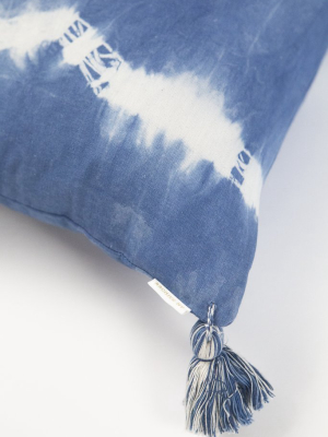 Indigo Striped Shibori Tassel Lumbar Pillow 20" X 20"