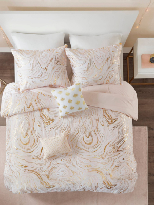 Vanessa Metallic Printed Comforter Set Blush/gold