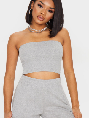 Petite Grey Ribbed Bandeau Crop Top