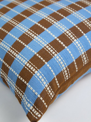 Santiago Grid Pillow - Blue &amp; Umber - 18"x18"