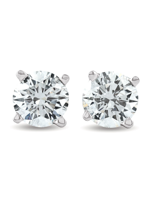 Pompeii3 1.25 Ct Solitaire Diamond Stud 4 Prong Earrings 14k White Gold Enhanced