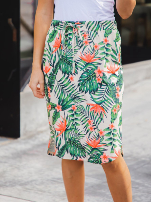 Tropical Weekend Skirt - Cream Green Coral