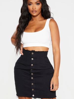 Shape Black Button Front Seam Detail Denim Skirt