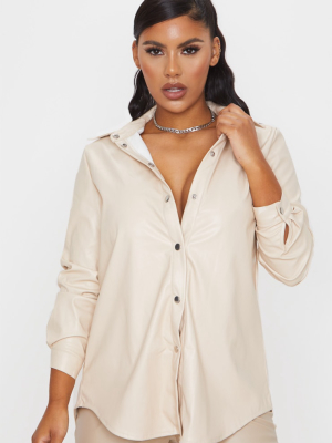 Cream Faux Leather Oversized Shirt