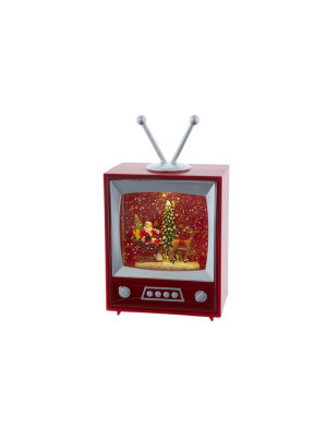 Kurt Adler 8.5" Battery-operated Musical Water Tv With Santa And Sleigh