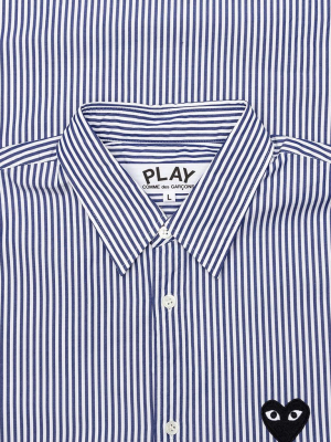 Comme Des Garcons Play Black Emblem Stripe Button Down - Blue