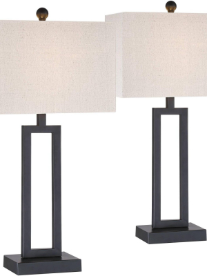 360 Lighting Modern Table Lamps Set Of 2 Open Rich Black Base Rectangular Off White Fabric Shade For Living Room Bedroom Office