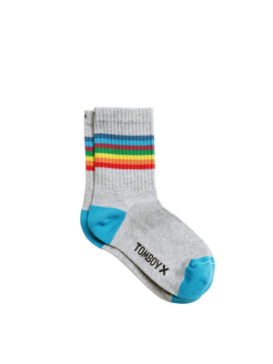 Anklet Crew Socks - Gray With Rainbow