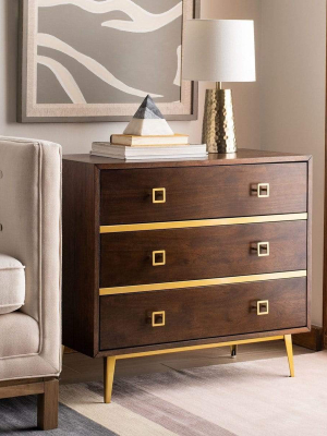 Lyndon Leigh Katia 3 Drawer Chest - Walnut/gold