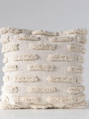 Woven Cotton Pillow With Fringe In Natural