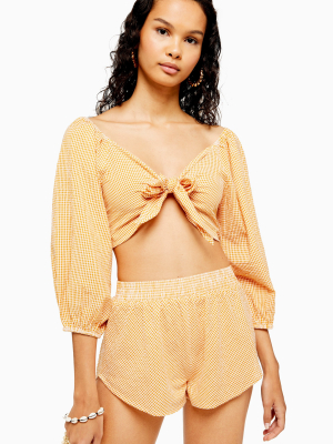 Mustard Gingham Crop Bardot Top