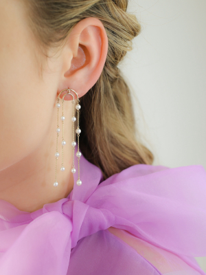 Double Crescent Pearl Drop Earrings